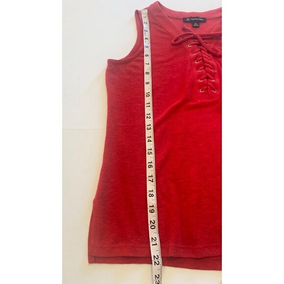 INC International Concept Linen Blend Lace Tie-Up Tank Top, Red,  Womens P/S - Picture 6 of 9